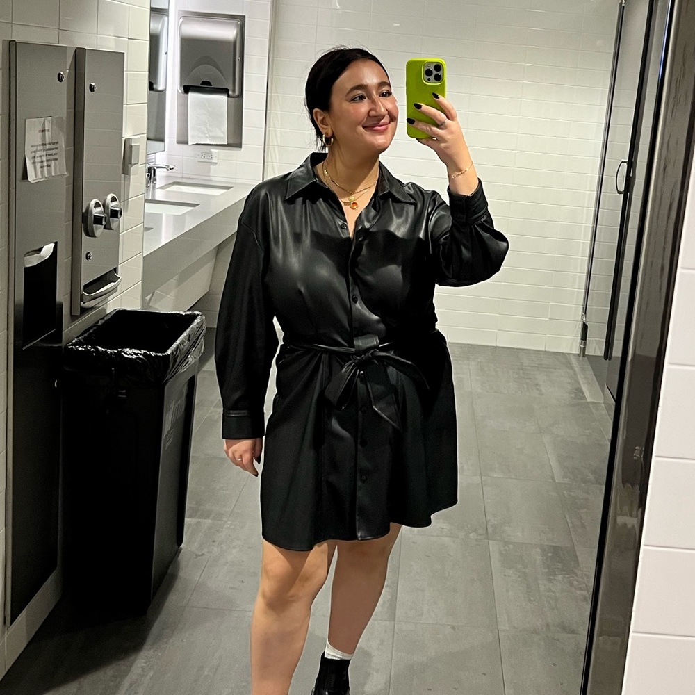 Zara Black Leather Long Sleeve Mini Dress